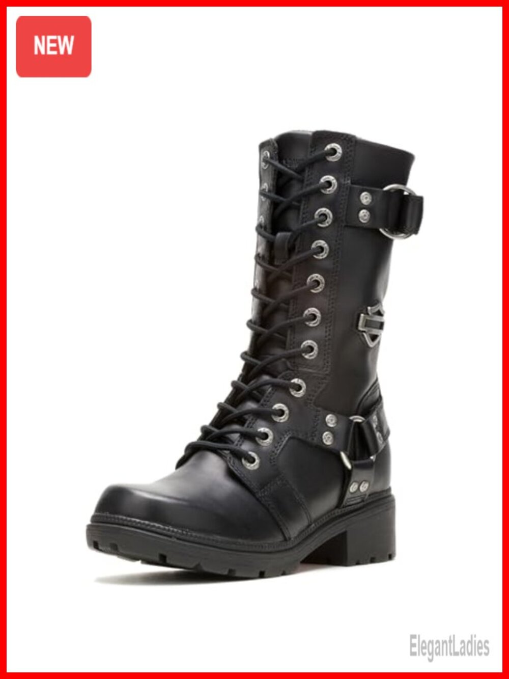 Harley-Davidson Womens Eda Leather Motorcycle Casual Boots Mid Calf Low Heel